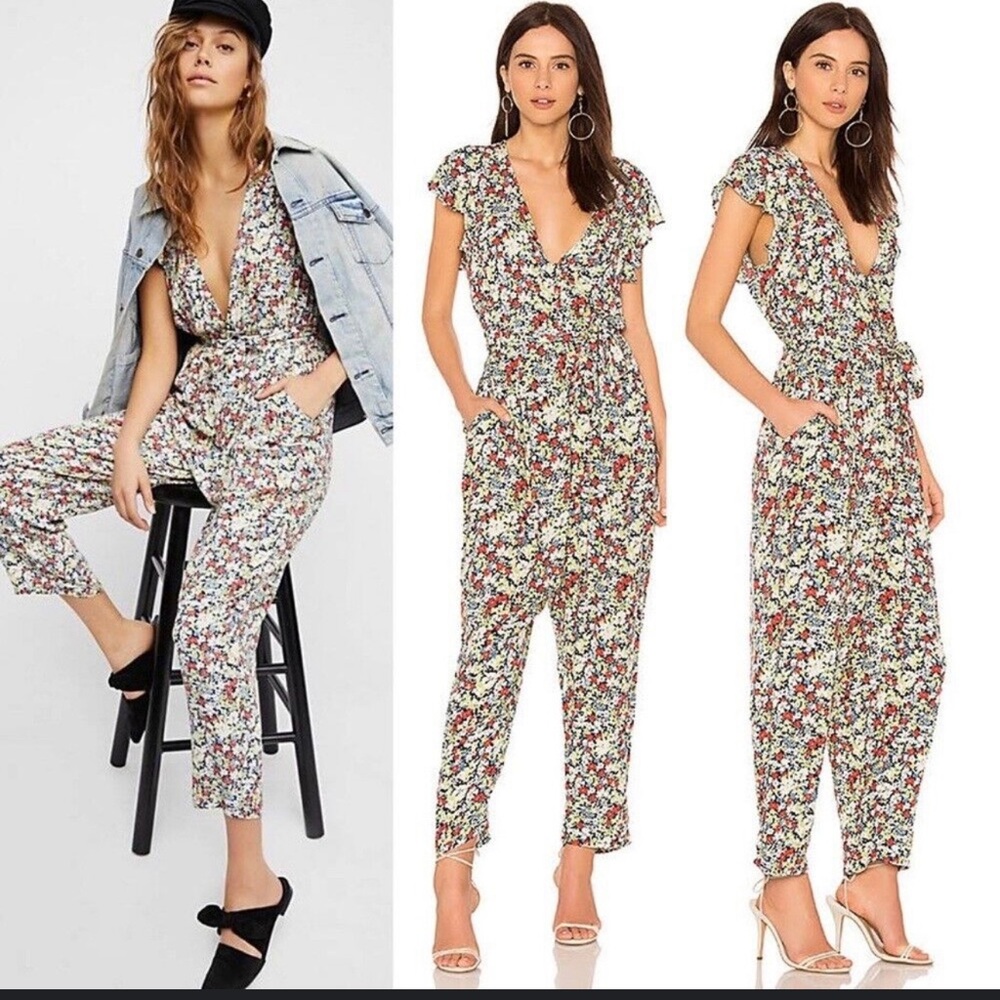 Free People Ruffle Your Feathers Floral Jumpsuit Size X-Small
